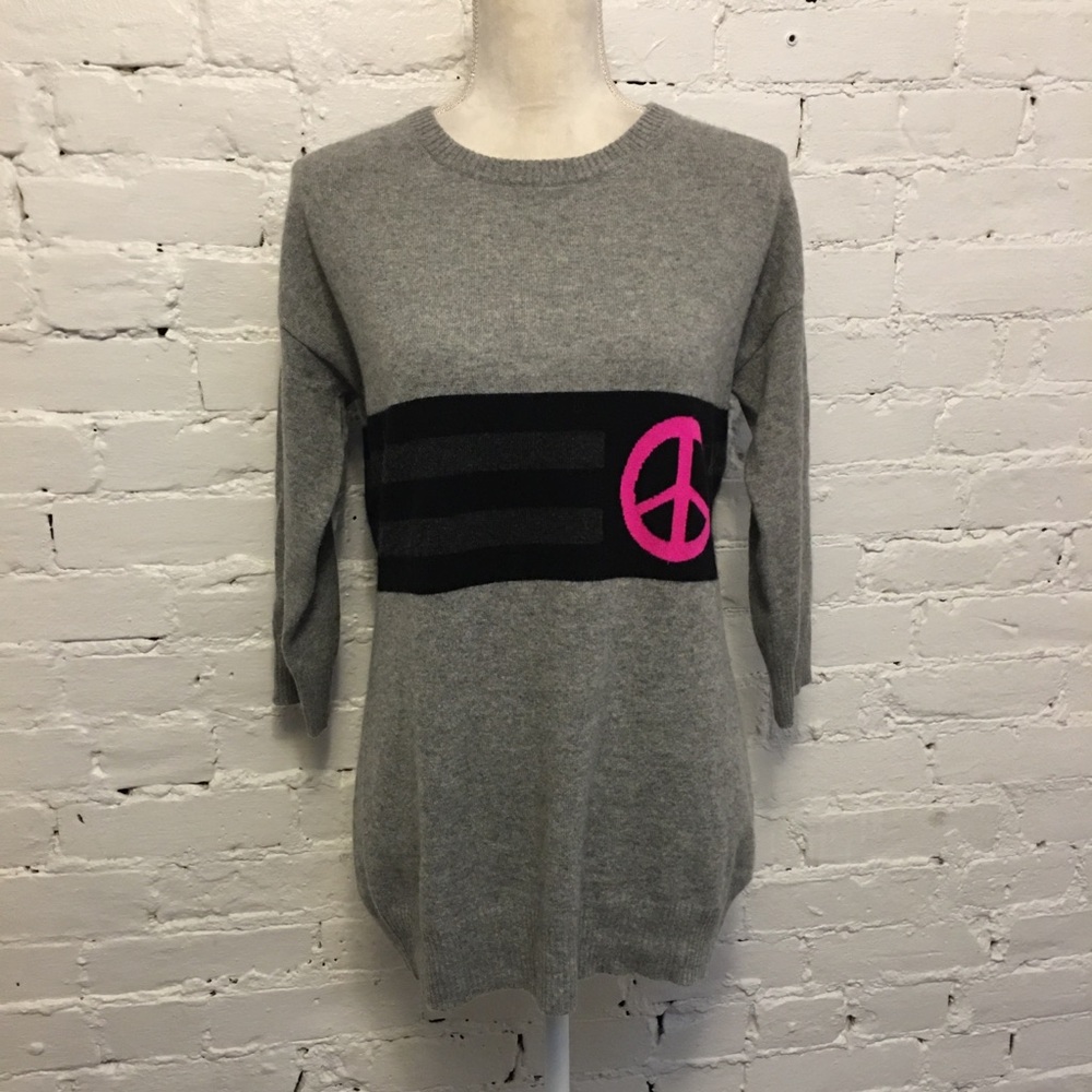 Autumn Cashmere crew neck tunic sweater gray with peace sign size xs